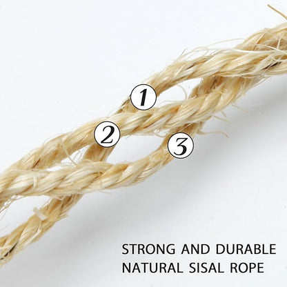 Natural Sisal Rope 1/4 Inch 32-Feet for Cat Tree Tower Repair and Replace Scratching Post, DIY Hemp Twine Rope for Cat Scratching Furniture Window Perch and Crafts Gardening Home Decorating