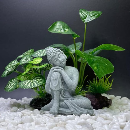 Smoothedo-Pets Fish Tank Decorations Aquarium Decoration 4inch Ornaments Accessories Betta Fish Rest Leaf Buddha (Type-B-Set-Buddha)