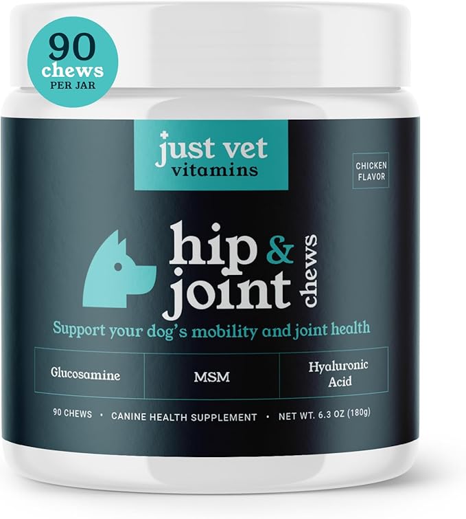 Hip & Joint Chews for Dogs with Glucosamine, Chondroitin, and MSM – Supports Joint Health and Mobility – 90 Soft Chews