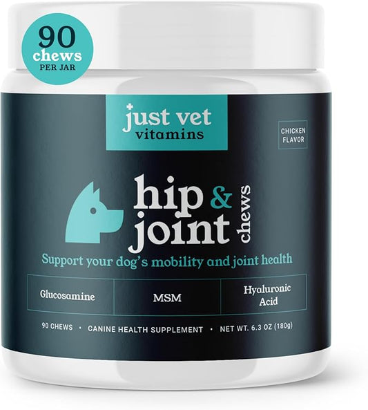 Hip & Joint Chews for Dogs with Glucosamine, Chondroitin, and MSM – Supports Joint Health and Mobility – 90 Soft Chews