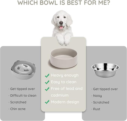 SPUNKYJUNKY 13.5OZ Ceramic Dog and Cat Bowl, Modern Cute Weighted Food Water Bowl for Replacement Grey (1 Pack)
