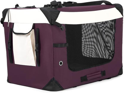 Large Cat Carrier, Collapsible Dog Travel Crate Portable Soft-Sided Pet Carrier with Super Soft Warm Plush Mat for Indoor and Outdoor 20x14x14in,Purple