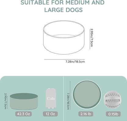 SPUNKYJUNKY 42OZ Ceramic Dog and Cat Bowl, Modern Cute Weighted Food Water Bowl for Replacement Morandi Green (2 Pack)