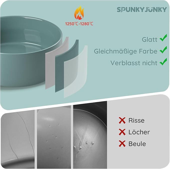 SPUNKYJUNKY 60OZ Ceramic Dog and Cat Bowl, Modern Cute Weighted Food Water Bowl for Replacement Light Green (2 Pack)