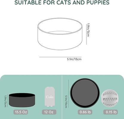 SPUNKYJUNKY 13.5OZ Ceramic Dog and Cat Bowl, Modern Cute Weighted Food Water Bowl for Replacement Black (2 Pack)