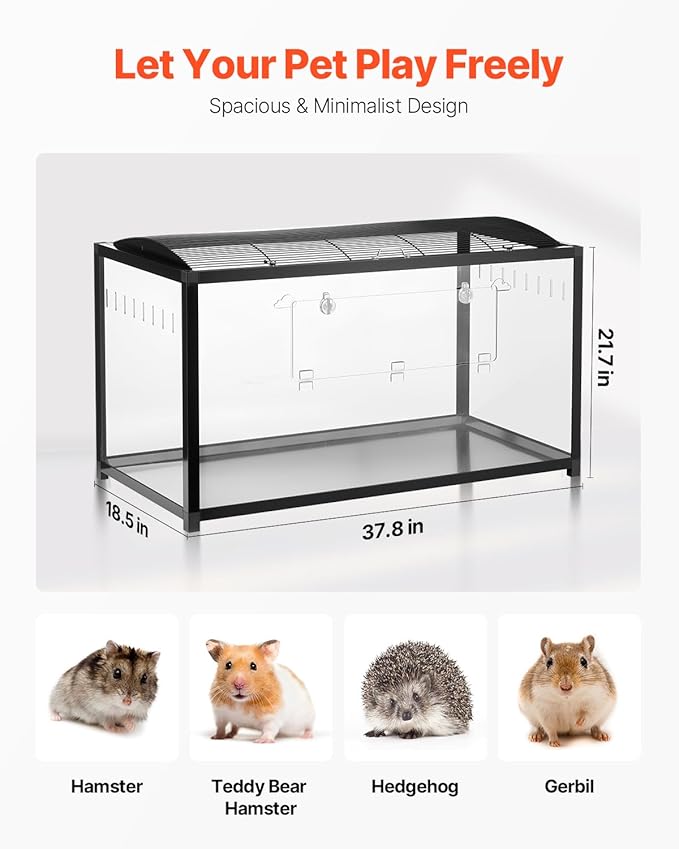 VEVOR Hamster Cage, 360 Viewing Transparent Hamster Habitats, Small Animal Cage