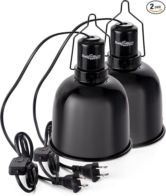 Reptile Light Fixture, 2-Pack 5.5-Inch Deep Dome Lamp Caps with Optical Reflection Cover, Heat-Resistant Design for Reptile Enclosures, Terrariums, and Amphibian Habitats