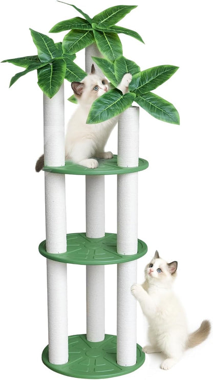 68 inch Waterproof cat Tower, Cylindrical Outdoor cat Tree with Green Leaves,Plastic Board and cat Scratching Post,Used in Catio,Deck,Patio