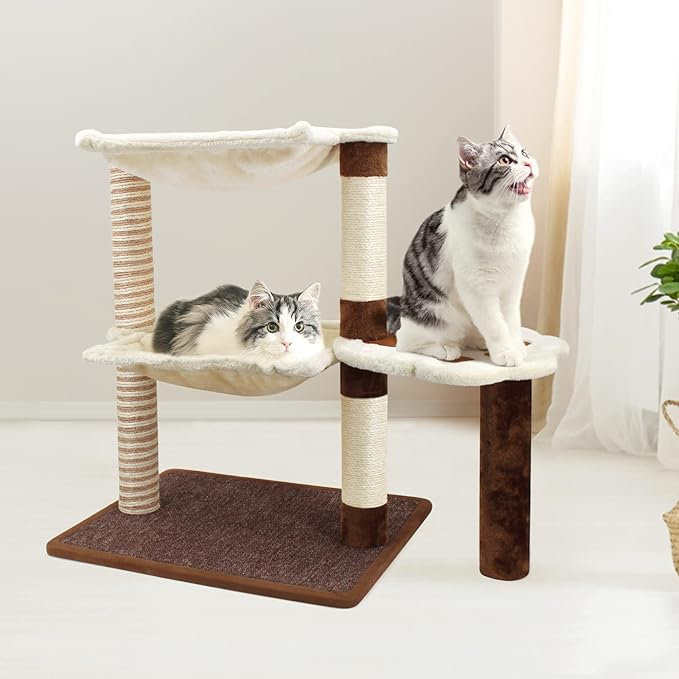 SONGWAY Cat Scratching Post with Hammock - 27.5'' Cat Tree with Natural Sisal Post, Cradle Bed Hammock for Indoor Large Adult Cats