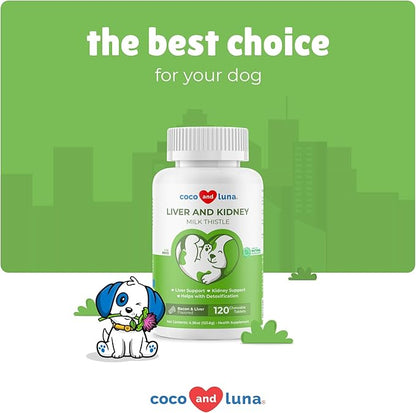 Milk Thistle for Dogs - 120 Chewable Tablets - Silymarin - Liver and Kidney Support with EPA & DHA - Detox - Liver Supplement for Dogs with Choline and L-Arginine