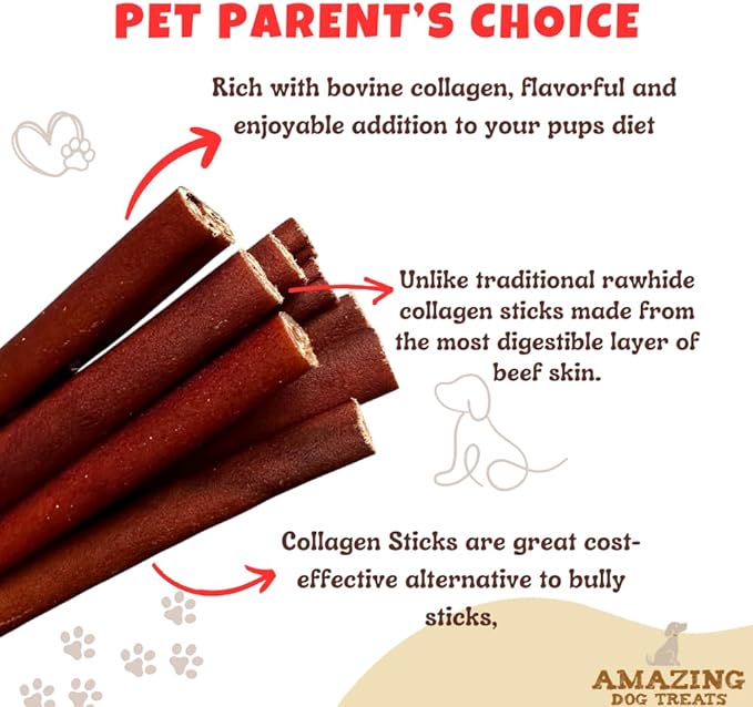 Amazing Dog Treats - 6 Inch Bulk Collagen Sticks for Dogs - (100 Count) - Collagen Sticks for Dogs - No Hide Dog Bones