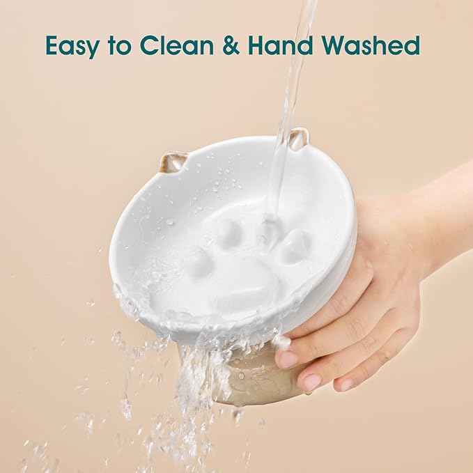 vancasso Raised Slow Feeder Cat Bowls, Ceramic Elevated Cat Bowls Wet Food, Cats Food Bowl Slow Feeder for Indoor Cats (Brown)