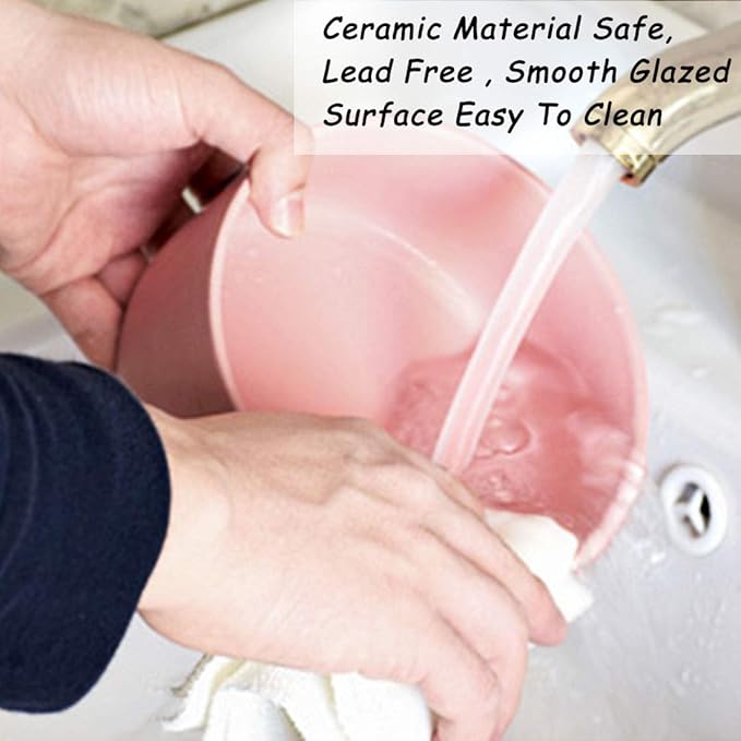 Petygooing Ceramic Cat Dog Bowl Set with Stand,Pink Pet Food and Water Dish,Small Dog Bowls Anti Slip Set of 2 Cat Bowls Pet Food Dishes Pet Bowl Small Size Pet (13.5OZ/5.1 in)