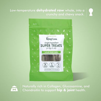 King Lou Pets - Whole Duck Necks for Dogs and Cats - Single Ingredient Dog Treat - Dehydrated Cat Treats - USA-Made Dog and Cat Treats - Supports Hip and Joint Health - 5 Count
