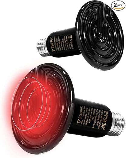 100W Reptile Heat Lamp(2 Packs)-Ceramic Heat Emitter for Reptiles Amphibian Pet Brooders Chicken Incubation, and Terrariums Turtle Lizard Bearded Dragon Snake E26