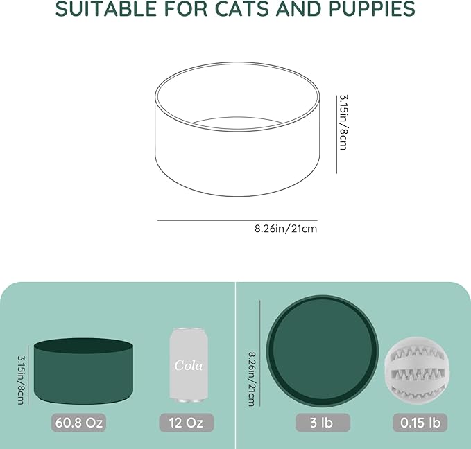 SPUNKYJUNKY 60OZ Ceramic Dog and Cat Bowl, Modern Cute Weighted Food Water Bowl for Replacement Green (2 Pack)