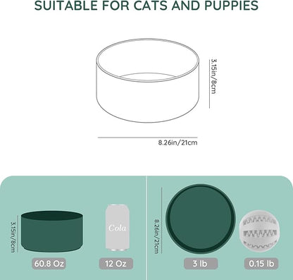 SPUNKYJUNKY 60OZ Ceramic Dog and Cat Bowl, Modern Cute Weighted Food Water Bowl for Replacement Green (2 Pack)