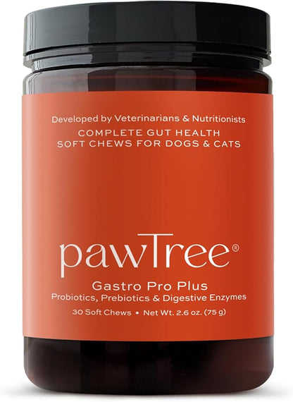 pawTree Gastro Pro Plus® for Dogs and Cats - Probiotics, Prebiotics and Digestive Enzymes - for Sensitive Stomach, Digestive Issues, Loose Stool, and Bad Gas (30 ct)