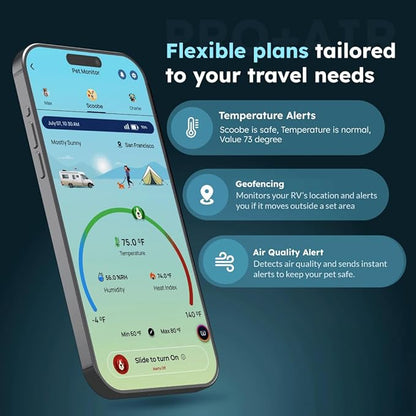 Waggle RV Pet Monitor - Real-time Temperature, Humidity, GPS Geofence Alerts | Air Quality Index | 4G Multi Carrier | Unlimited SMS, Email, App Alerts | RV Power Loss Alerts