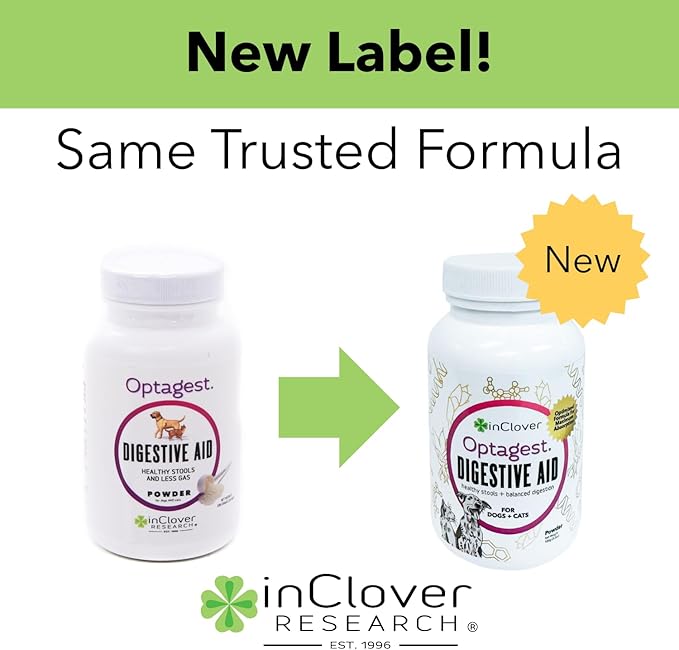 InClover Optagest Natural Digestive Aid, Organic Prebiotics & Enzymes Supplement Powder for Dogs and Cats - Promotes Healthy Stools, Less Gas, Optimal Nutrient Absorption, Intestinal Balance, 7 sticks