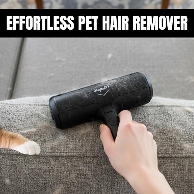 Pet Hair Remover Roller – Reusable Dog & Cat Hair Remover for Furniture, Couch, Bed, Carpet, Car Seats – Portable, Eco-Friendly Pet Hair Cleaner, No Sticky Sheets or Batteries Needed (Black)