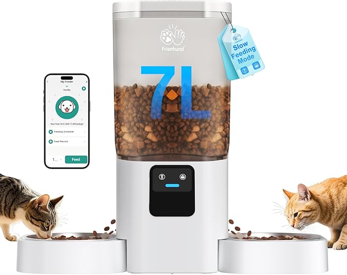 Automatic Cat Feeder 2 Cats with Slow Feed: Dual Automatic Dog Feeder with 5G WiFi, Cat Food Dispenser with APP Control for Multiple Pets, Detachable for Easy Clean,Large Food Storage-29 Cup