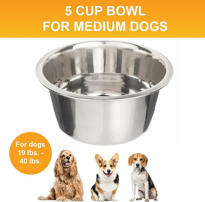 Neater Pet Brands 5 Cup (40 oz.) Stainless Steel Dog Bowls, Set of 2 Neater Feeder Replacement Bowls (Medium Deluxe Model), Dog Food Bowl & Water Bowl, Dishwasher Safe Metal Dish for Medium Dogs