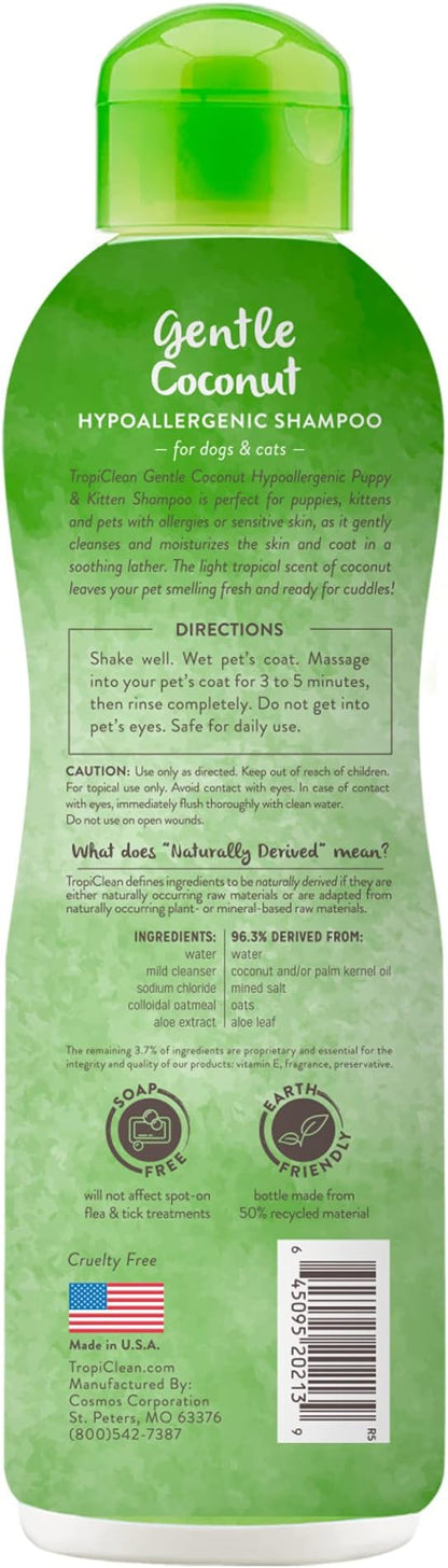 TropiClean Gentle Puppy Shampoo, Dog Shampoo for Allergies & Sensitive Skin, Made in USA, Gentle Coconut Scent, Safe for Cats & Kittens, 20oz