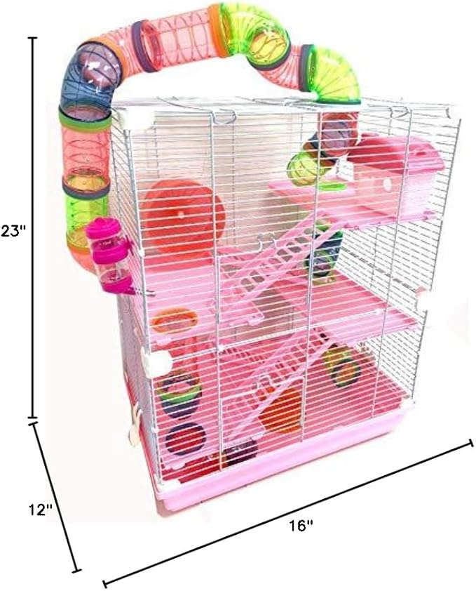 Pink Large 5-Levels Hamster Habitat Rodent Gerbil Mouse Mice Rats Animal Critters Home Cage Includes Complete Set of Accessories