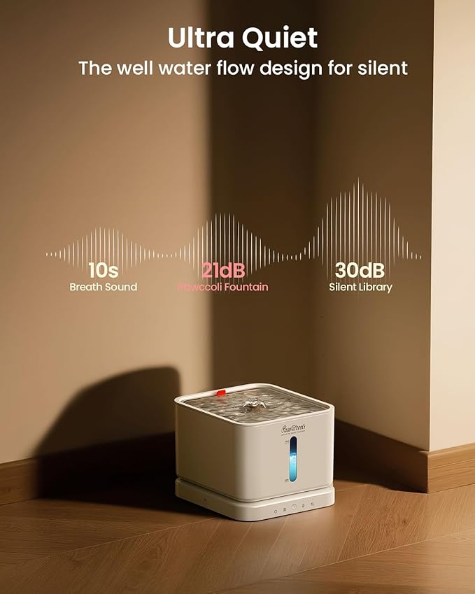 Cordless Cat Water Fountain, 3L/100oz Stainless Steel Tray, Cat Fountains for Drinking, Pet Water Fountains Indoor, Automatic Dog Water Bowl Dispenser, Rechargeable Battery Operated BPA-Free