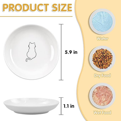 6 Pack Cat Food Bowl, Ceramic Cat Bowls, Anti Whisker Fatigue Cats Bowl Set,5.5 Inches Shallow Wide Kitten Plates for Food and Water