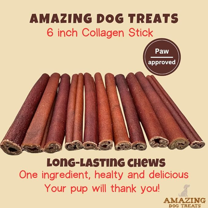 Amazing Dog Treats 6 Inch Collagen Stick - (50 Count)- Collagen Sticks for Dogs - No Hide Dog Bones