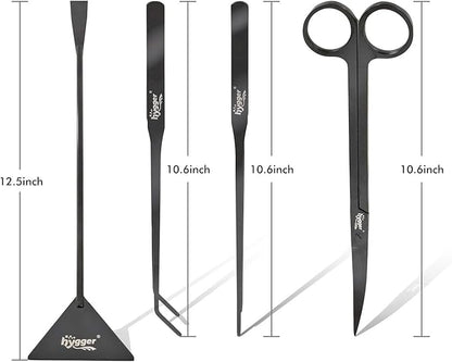 hygger Long Stainless Steel Premium Aquarium Tools, 4 PCS Aquatic Plant Tweezers Scissors Spatula Kits Comes with 1 Cleaning Cloth, for Fish Tank Starters