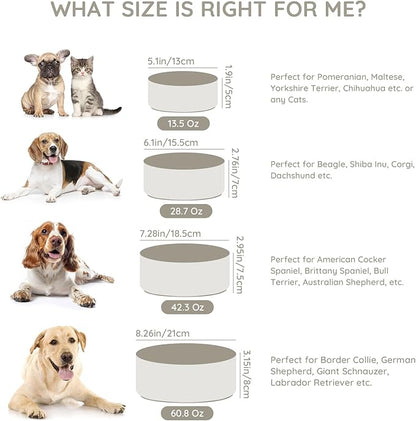 SPUNKYJUNKY 13.5OZ Ceramic Dog and Cat Bowl, Modern Cute Weighted Food Water Bowl for Replacement Grey (2 Pack)