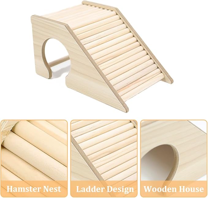 Hermit Crab Hideout with Ramp, Wooden Hermit Crab Climibing Toys, Aquariums Ladder Bridge Ramp Toy, Small Animals Tank or Cage Accessories, Small Animals Habitat for Hermit Crab Hamsters Rat