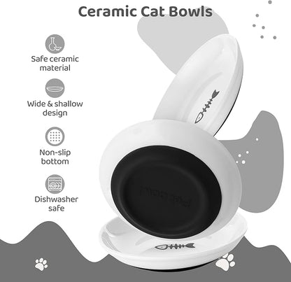 Dorakitten Ceramic Cat Bowls 6 Pack, No Whisker Fatigue Wide Shallow Cat Dishes with Non-Slip Silicone Bottom, Pet Food & Water Plates, 15cm Diameter
