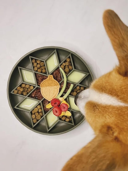 OHMO Slow Feeder Dog Bowls(Camo Green, 7.3") for Medium Small Large Breeds,Non-Slip Slow Feeder Cat Bowl with Suction Cup, Durable Food-Grade Silicone, Anti-Chocking and Anti-Bloat