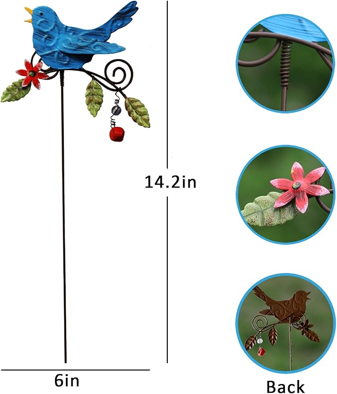 KEDONCHEN.4 Pack Metal Bird Decorative Garden Stakes, Spring Garden Decor,Indoor Outdoor Lawn Pathway Patio Ornaments, 14.2 Inch Outdoor Metal Garden Decor Shaking Head Yard Art …