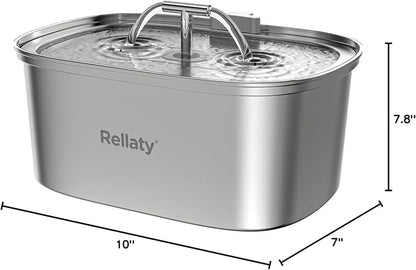 Cat Water Fountain Stainless Steel: 108oz/3.2L Pet Drinking Foundatin for Cats Indoor Automatic Dog Water Dispenser Bowl - Cat Feeding & Watering Supplies with 8 Replacement Filters