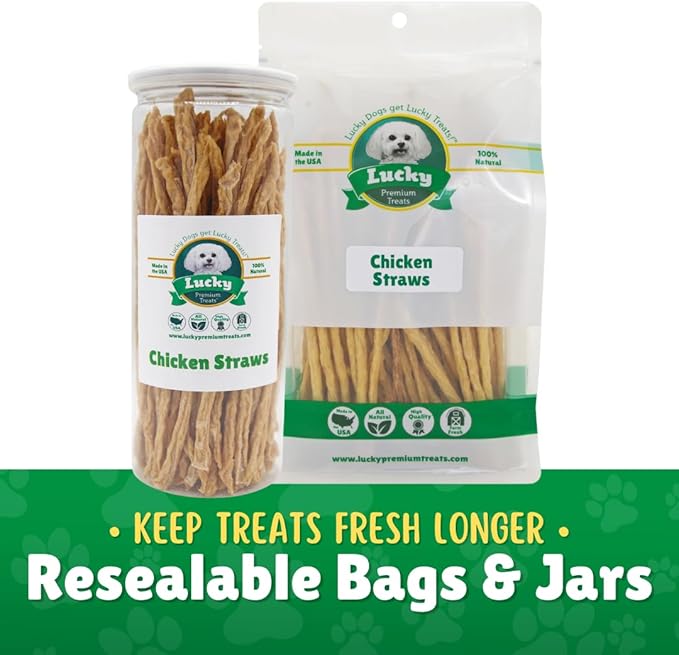 Chicken Jerky Straws Dog Treats – Chicken Sticks for Dogs Made and Sourced in The USA – Natural Single Ingredient Dehydrated Crunchy Treats for All Breeds – 7oz Jar