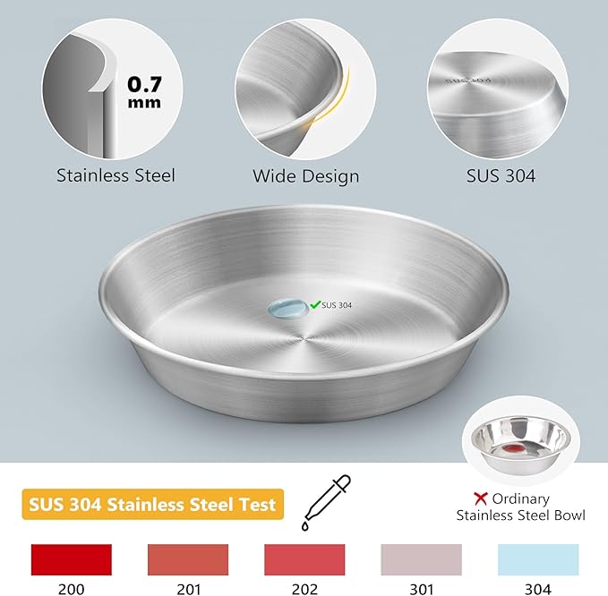 2-Pack Stainless Steel Cat Food Bowls – Deep Whisker-Friendly Non-Slip Silicone Base,Easy to Clean Indoor Feeding Dishes(5.9")