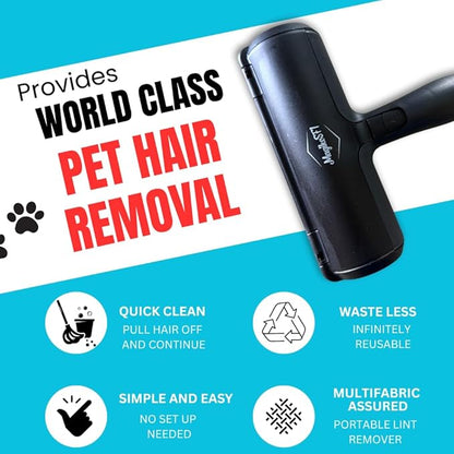 Pet Hair Remover Roller – Reusable Dog & Cat Hair Remover for Furniture, Couch, Bed, Carpet, Car Seats – Portable, Eco-Friendly Pet Hair Cleaner, No Sticky Sheets or Batteries Needed (Black)