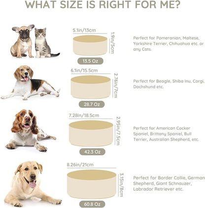 SPUNKYJUNKY 42OZ Ceramic Dog and Cat Bowl, Modern Cute Weighted Food Water Bowl for Replacement Beige (2 Pack)