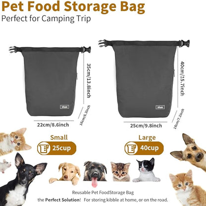 Waterproof Pet Food Storage Bag,Dog Food Container 12 lb w/2PCS Collapsible Dog Travel Bowls and Zipper Side Pocket(Gray, Small)