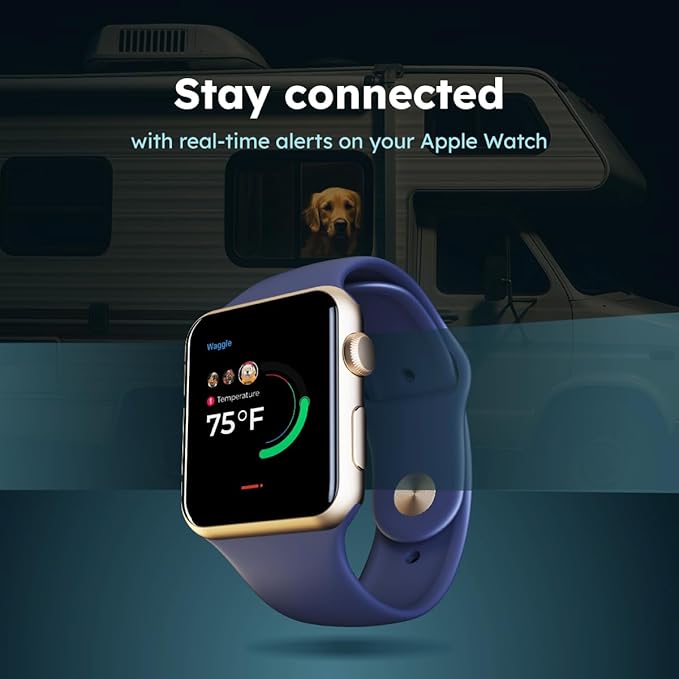 Waggle RV Pet Monitor - Real-time Temperature, Humidity, GPS Geofence Alerts | Air Quality Index | 4G Multi Carrier | Unlimited SMS, Email, App Alerts | RV Power Loss Alerts
