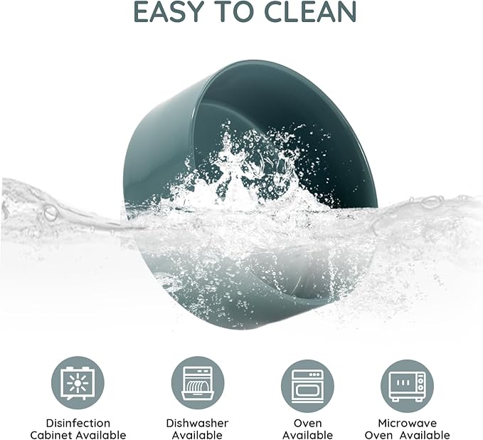 SPUNKYJUNKY 28.7OZ Ceramic Dog and Cat Bowl, Modern Cute Weighted Food Water Bowl for Replacement Light Green (2 Pack)