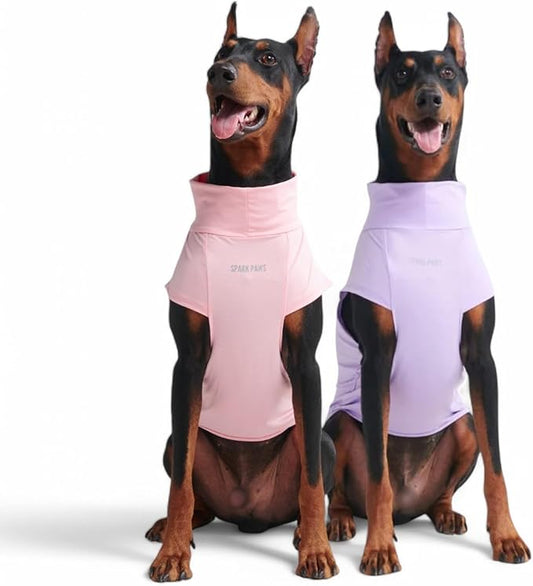 Spark Paws Sunblock Dog T-Shirt, SPF30 Protection, Lightweight Breathable Quick Dry for Dogs with Sensitive Skin - Purple & Pink (Set of 2) - 3XL
