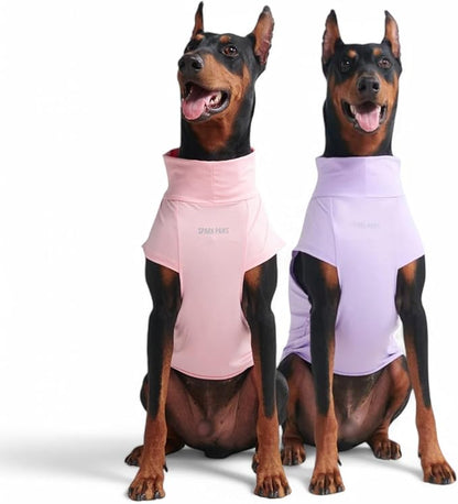 Spark Paws Sunblock Dog T-Shirt, SPF30 Protection, Lightweight Breathable Quick Dry for Dogs with Sensitive Skin - Purple & Pink (Set of 2) - 2XL