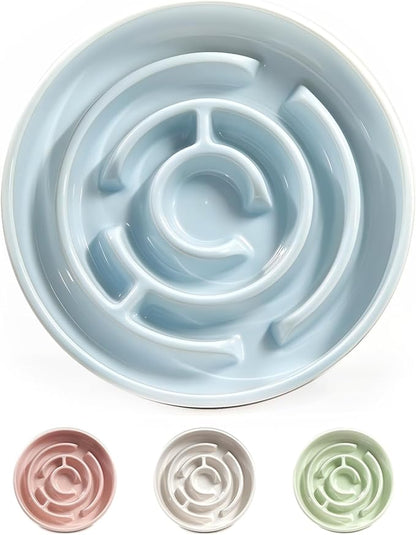 Slow Feeder Dog Bowls, Ceramic Dog Bowl with Anti-Slip, Slow Feeder & Non-Slip Design, Boredom and Anxiety Reducer, Suitable for All Breed Dogs and Cat (Ceramic-Blue)