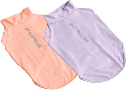 Spark Paws Sunblock Dog T-Shirt, SPF30 Protection, Lightweight Breathable Quick Dry for Dogs with Sensitive Skin - Purple & Peach (Set of 2) - S